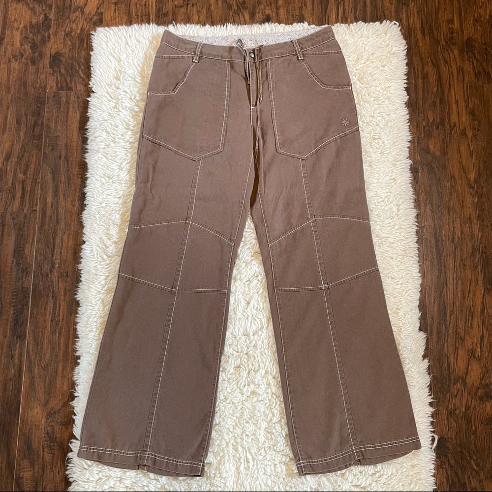 Athleta Active Pants Women 12 Brown Wide Leg Drawstring Flat Lyocell Casual